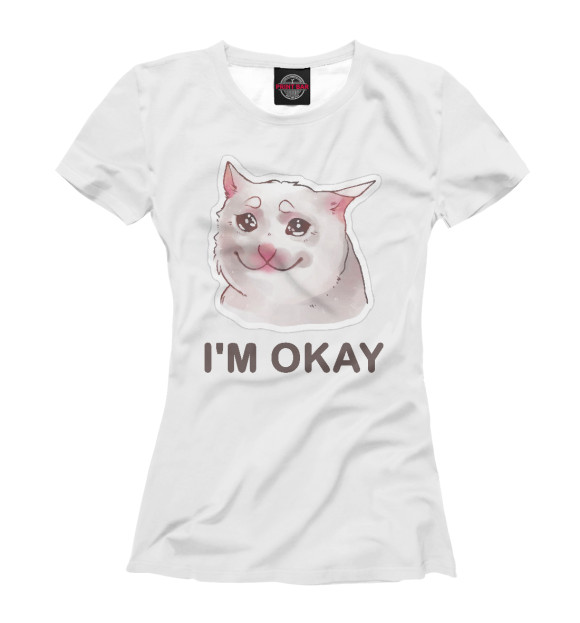 Женская футболка с изображением Плачущий кот цвета Белый