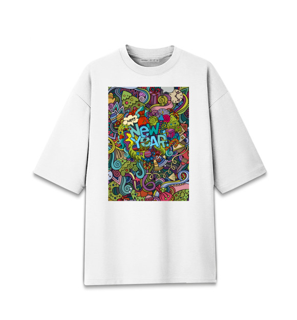 Мужская футболка оверсайз с изображением New Year цвета Белый