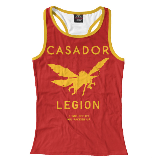 Женская майка-борцовка с притом Фоллаут Касадор цвета Белый Женская майка-борцовка с изображением Фоллаут Касадор цвета Белый