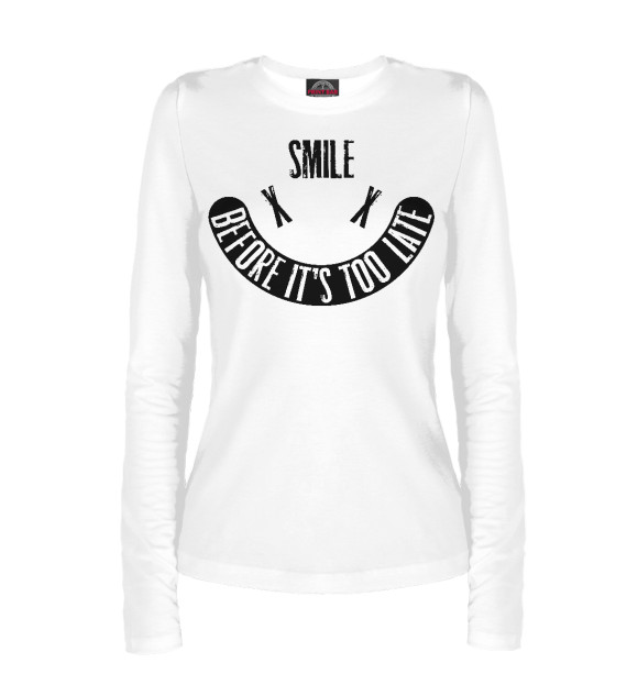 Женский лонгслив с изображением Улыбнись, пока не поздно цвета Белый
