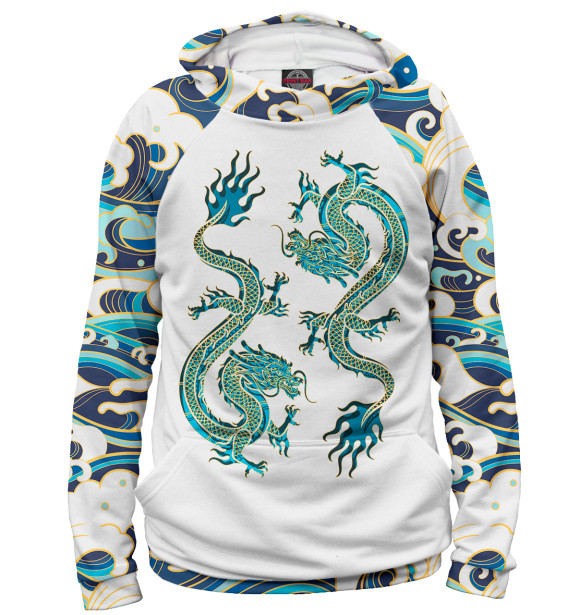 Женское худи с изображением Китайские драконы цвета Белый
