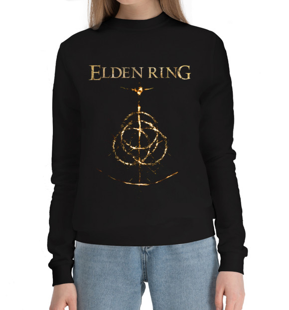 Женский хлопковый свитшот с изображением Elden Ring цвета Черный