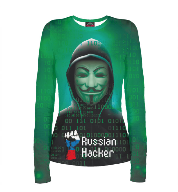 Женский лонгслив с изображением Russian Hacker цвета Белый