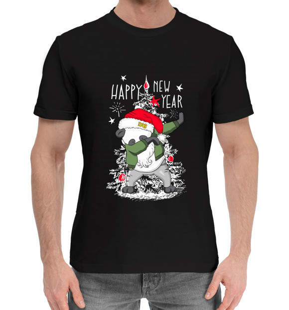 Мужская хлопковая футболка с изображением Happy new year цвета Черный