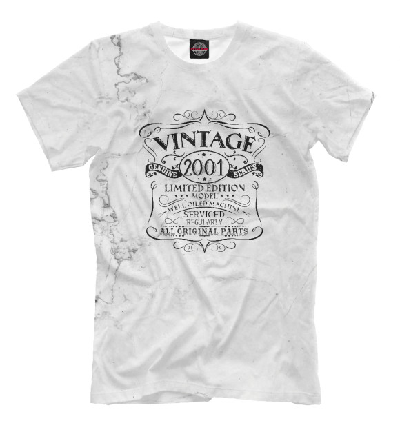 Мужская футболка с изображением Vintage 2001 Birthday цвета Белый