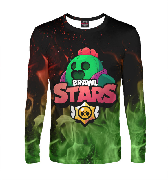 Мужской лонгслив с притом Brawl Stars Spike цвета Белый Мужской лонгслив с изображением Brawl Stars Spike цвета Белый