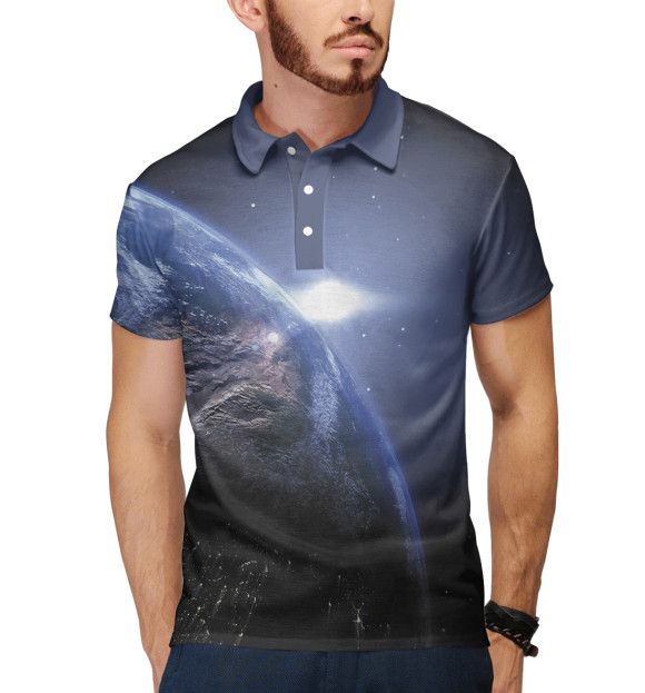 Мужское поло с притом Планета Земля цвета Белый Мужское поло с изображением Планета Земля цвета Белый