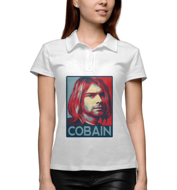 Женское поло с изображением Kurt Cobain (Nirvana) цвета Белый