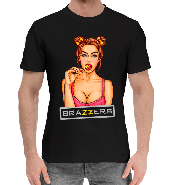 Мужская хлопковая футболка с изображением Brazzers цвета Черный