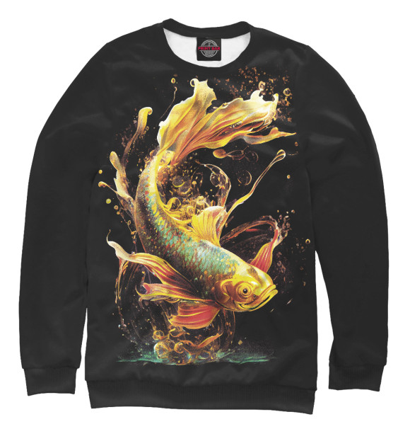 Мужской свитшот с изображением Рыба пламенный дракон цвета Белый