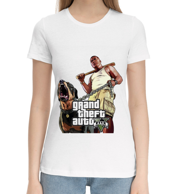 Женская хлопковая футболка с изображением GTA 5 цвета Белый