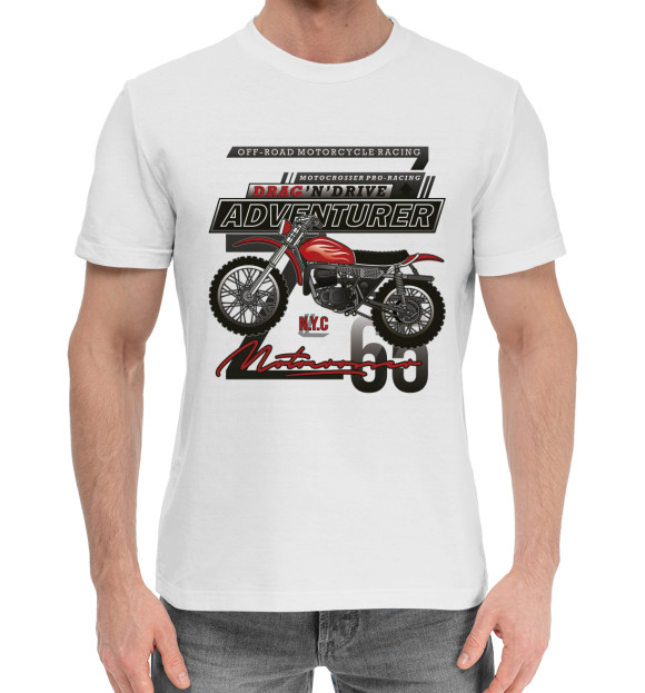Мужская хлопковая футболка с изображением Мотоцикл цвета Белый