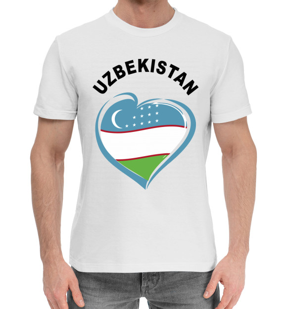 Мужская хлопковая футболка с изображением Узбекистан цвета Белый