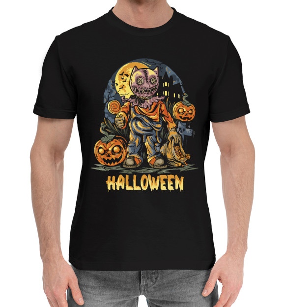 Мужская хлопковая футболка с изображением Хэллоуин цвета Черный