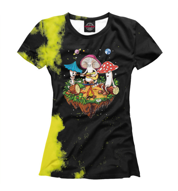 Женская футболка с изображением Hippie Mushrooms Camping цвета Белый