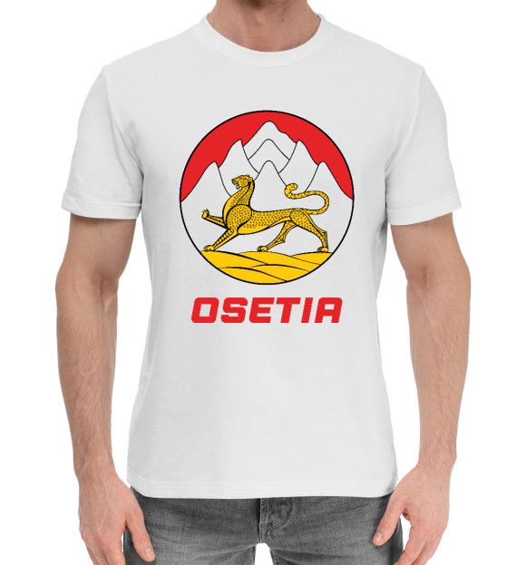 Мужская хлопковая футболка с изображением Северная Осетия Алания цвета Белый