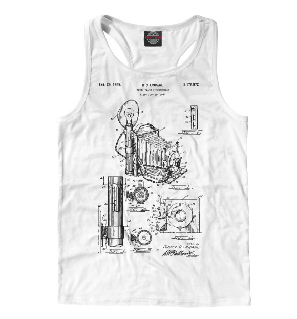 Мужская майка-борцовка с изображением Патент винтажной фотокамеры цвета Белый