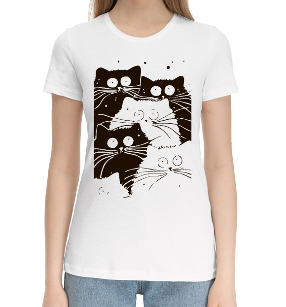 Женская хлопковая футболка с изображением Котики цвета Белый