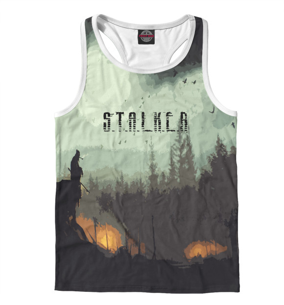 Мужская майка-борцовка с притом СТАЛКЕР цвета Белый Мужская майка-борцовка с изображением СТАЛКЕР цвета Белый