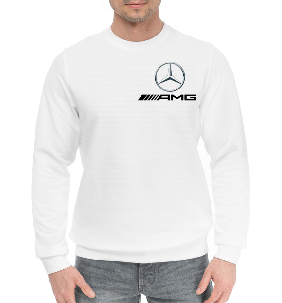 Мужской хлопковый свитшот с изображением Mercedes AMG цвета Белый