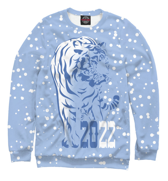 Мужской свитшот с изображением Голубой водяной тигр цвета Белый