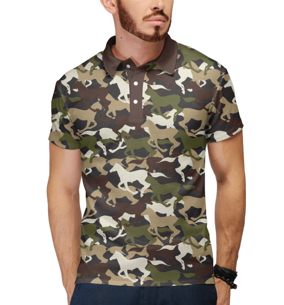 Мужское поло с притом Лошади цвета Белый Мужское поло с изображением Лошади цвета Белый