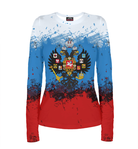 Женский лонгслив с изображением Русский мир | Герб + краски цвета Белый