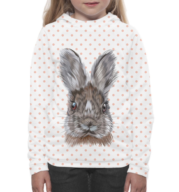 Худи для девочки с изображением Кролик цвета Белый