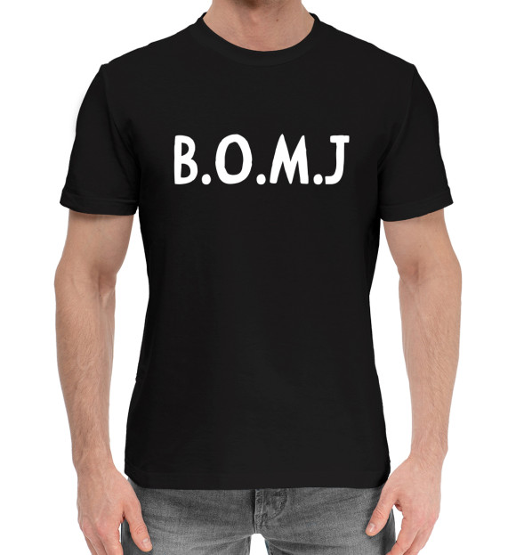 Мужская хлопковая футболка с изображением B.O.M.J черный фон цвета Черный