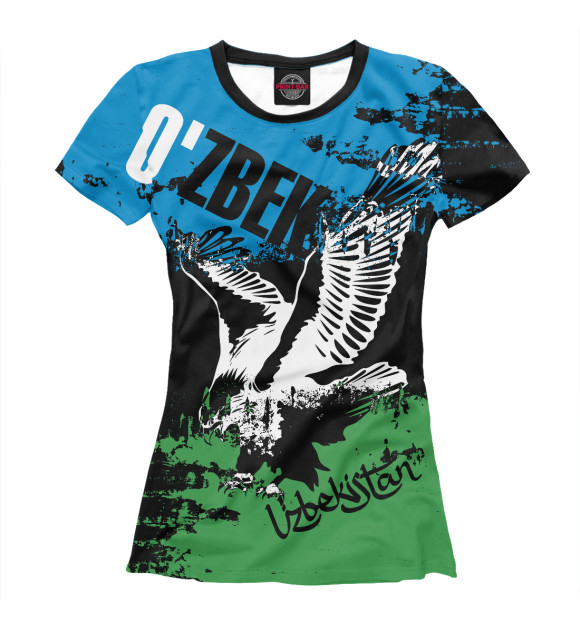 Женская футболка с изображением Узбекистан цвета Белый