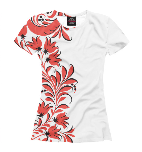 Женская футболка с изображением Россия цветы цвета Белый