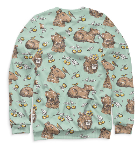 Мужской свитшот с изображением Капибара с ягодами цвета Белый