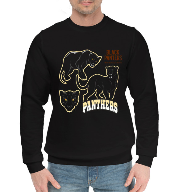 Мужской хлопковый свитшот с изображением Пантера цвета Черный
