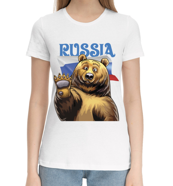 Женская хлопковая футболка с изображением Russia цвета Белый