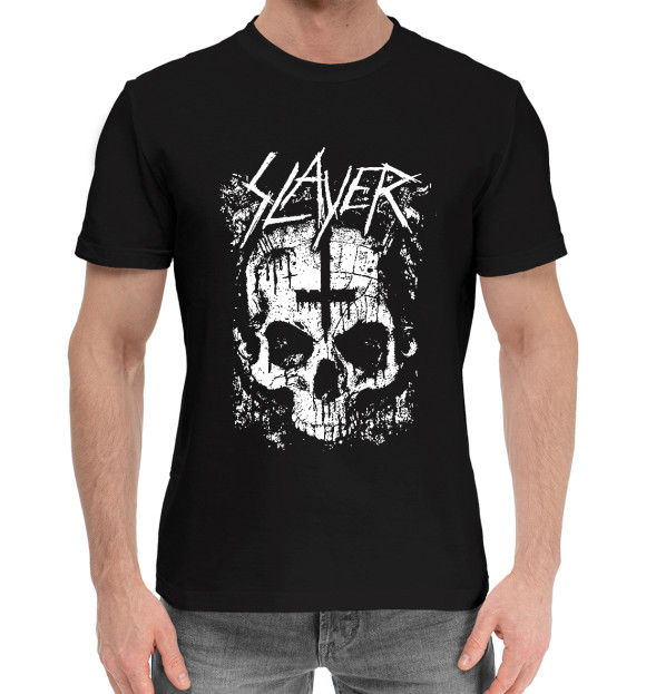 Мужская хлопковая футболка с изображением Slayer (cross) цвета Черный