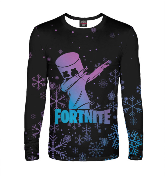 Мужской лонгслив с изображением Fortnite новогодний цвета Белый