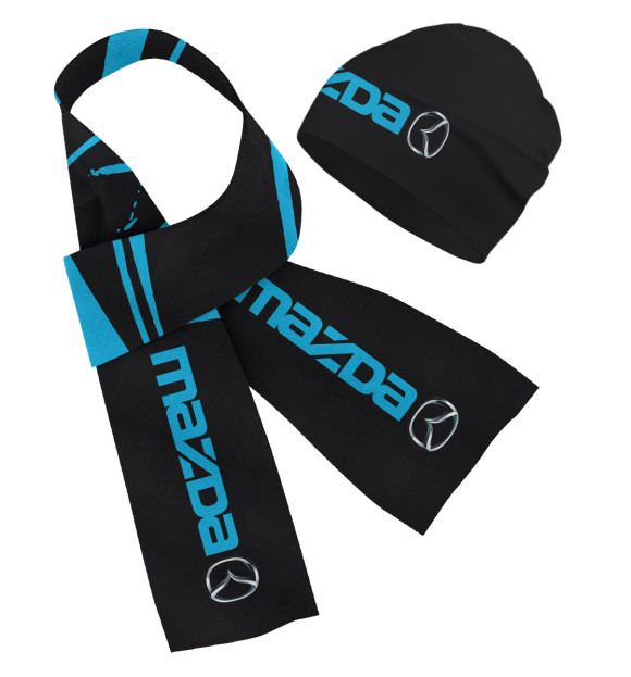 Шарф и шапка с притом Mazda цвета Белый Шарф и шапка с изображением Mazda цвета Белый