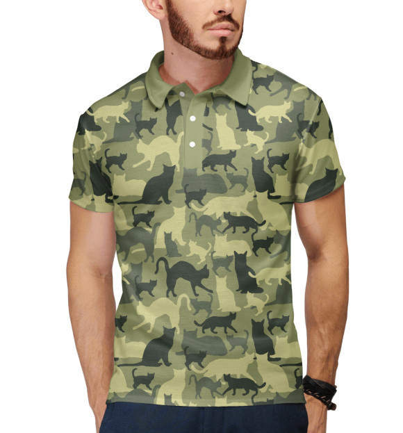 Мужское поло с притом Кошечки цвета Белый Мужское поло с изображением Кошечки цвета Белый