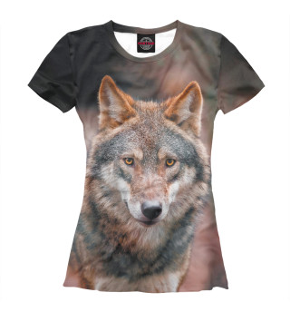 Женская футболка Серый волк в лесу