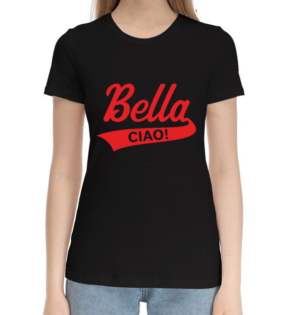 Женская хлопковая футболка с изображением Bella Ciao цвета Черный