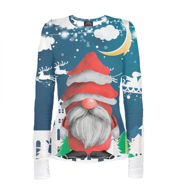 Женский лонгслив с изображением Гном Санта цвета Белый