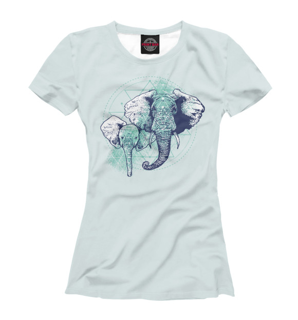 Женская футболка с изображением Два слона цвета Белый