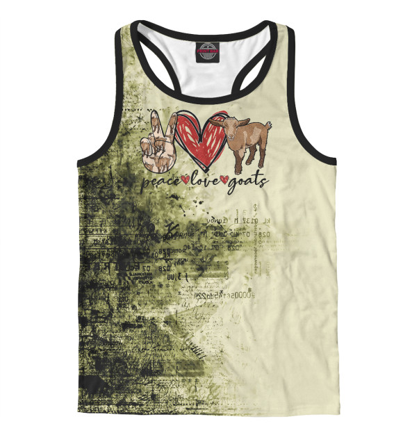 Мужская майка-борцовка с притом Peace Love Goats цвета Белый Мужская майка-борцовка с изображением Peace Love Goats цвета Белый