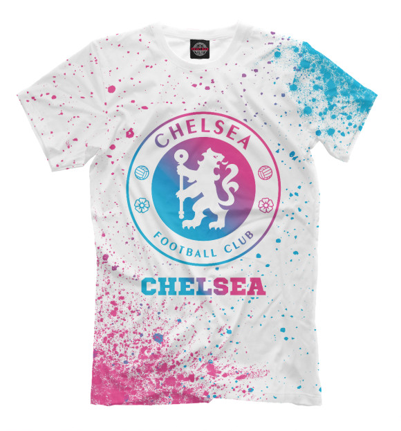 Футболка для мальчиков с изображением Chelsea Neon Gradient (цветные брызги) цвета Белый