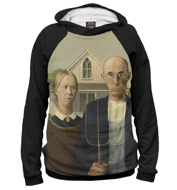 Мужское худи с притом American Gothic, цвета Белый Мужское худи с изображением American Gothic, цвета Белый