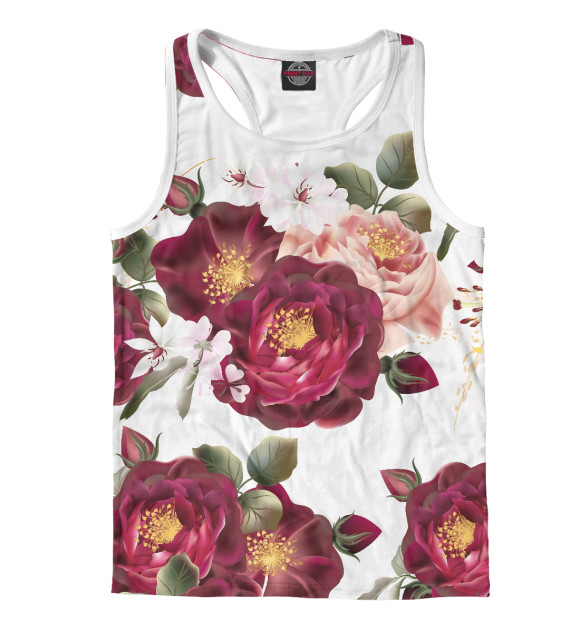 Мужская майка-борцовка с изображением Большие бутоны цвета Белый