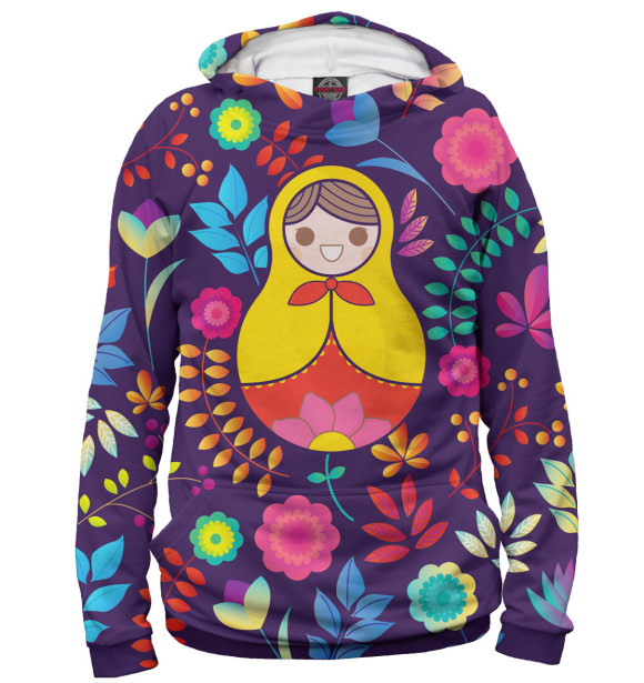 Мужское худи с изображением Матрешка цвета Белый