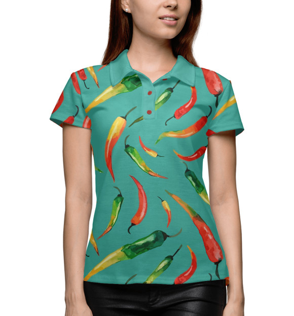 Женское поло с изображением Чили перчики цвета Белый