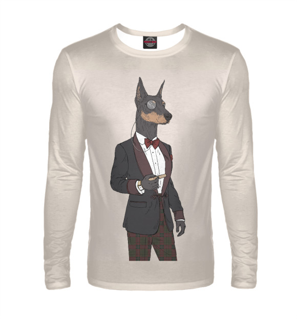 Мужской лонгслив с изображением Доберман цвета Белый