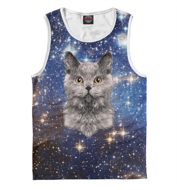 Майка для мальчика с притом Серый кот цвета Белый Майка для мальчика с изображением Серый кот цвета Белый